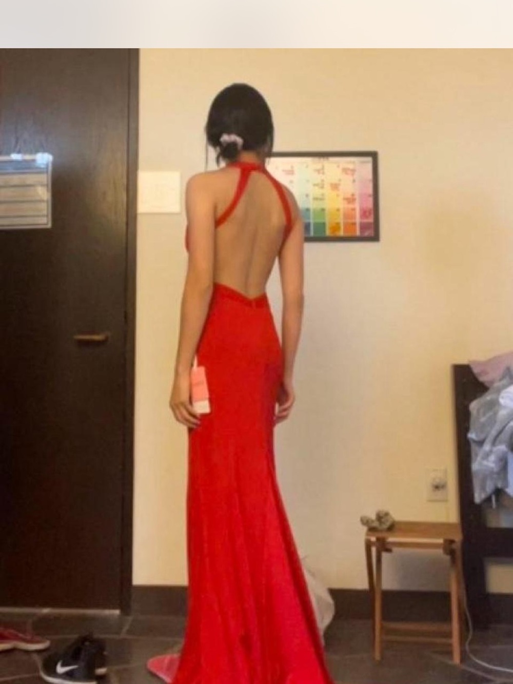 JJs House Red Backless Halter Gown